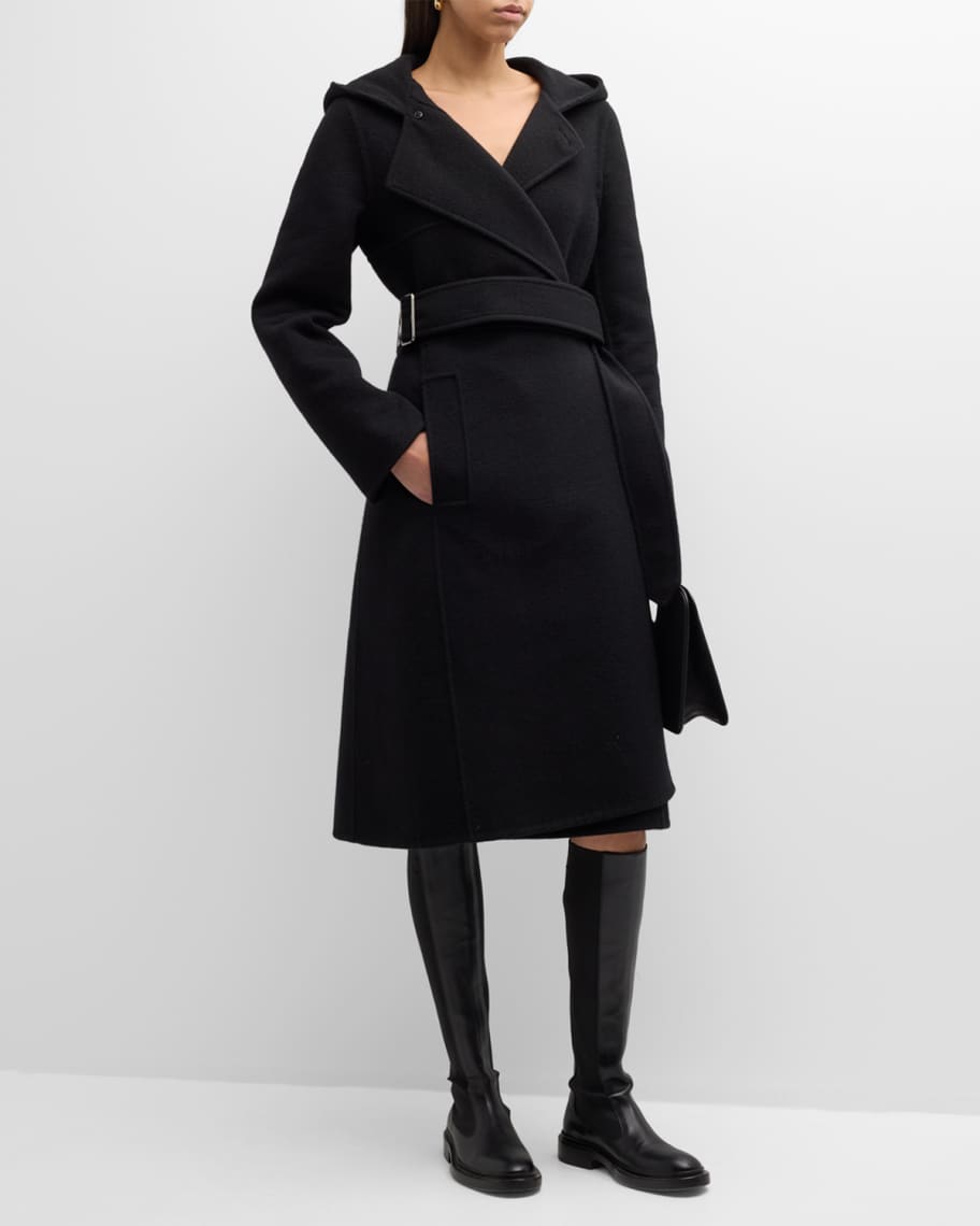 Image 2 of 6: Belted Wool-Cashmere Hooded Coat