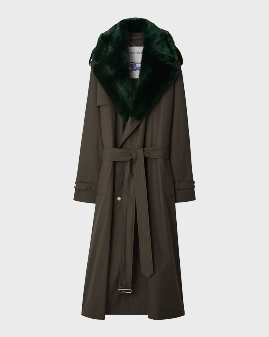 Burberry Kennington Trench Coat With Faux Fur Collar Neiman Marcus