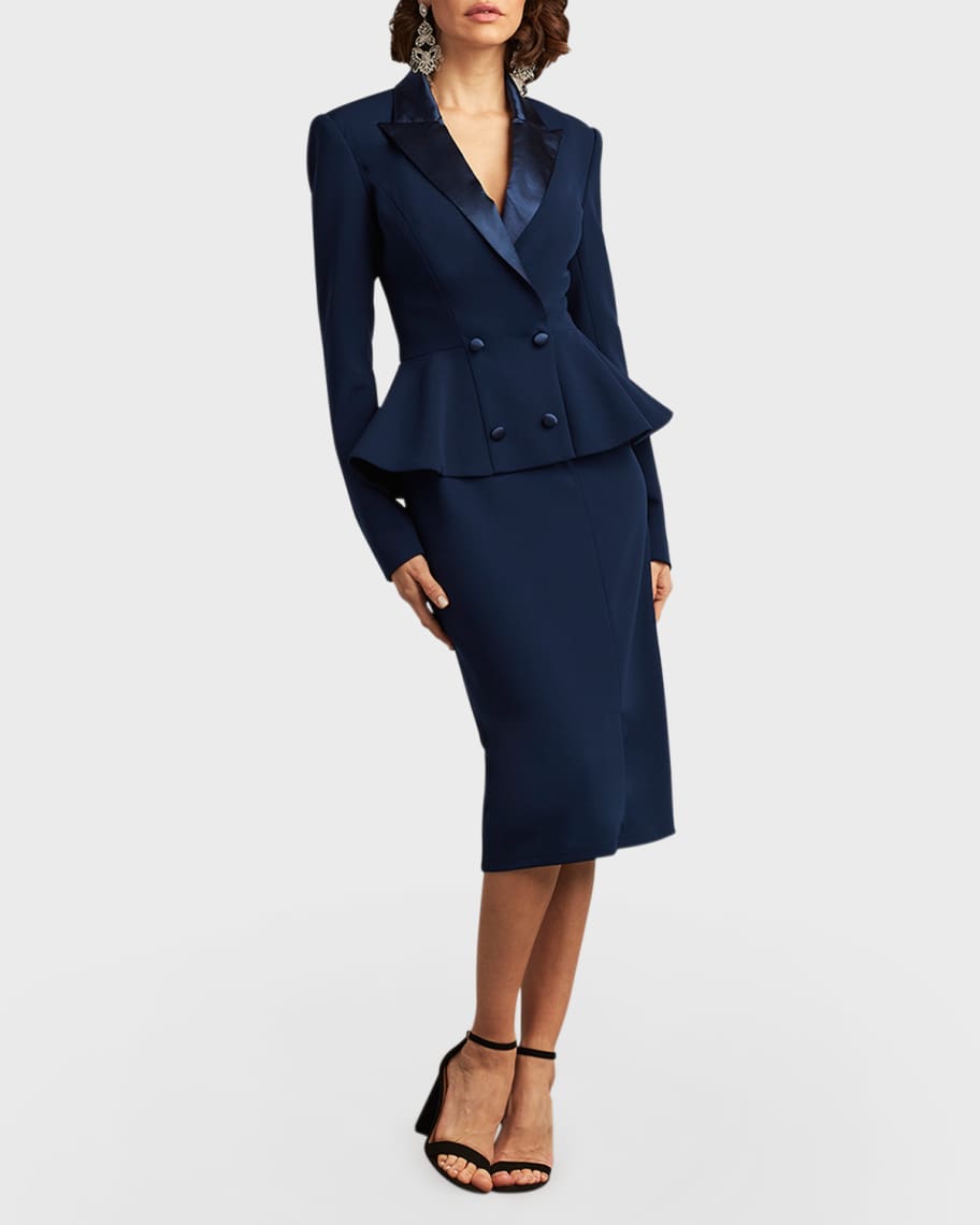 Tadashi Shoji Crepe Peplum Blazer Midi Dress Neiman Marcus