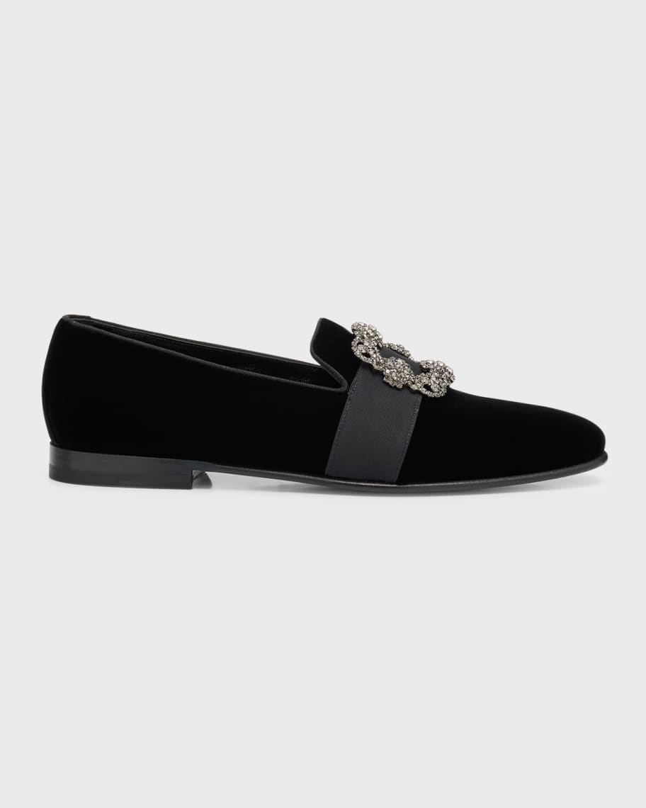 Men's Crystal Buckle Suede Loafers