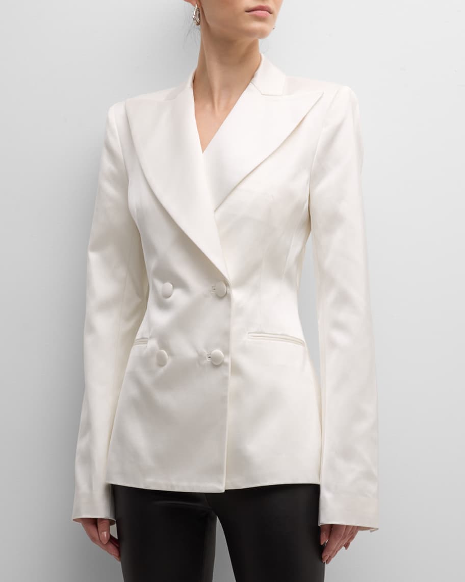 LaQuan Smith Double-Breasted Satin Suiting Jacket | Neiman Marcus