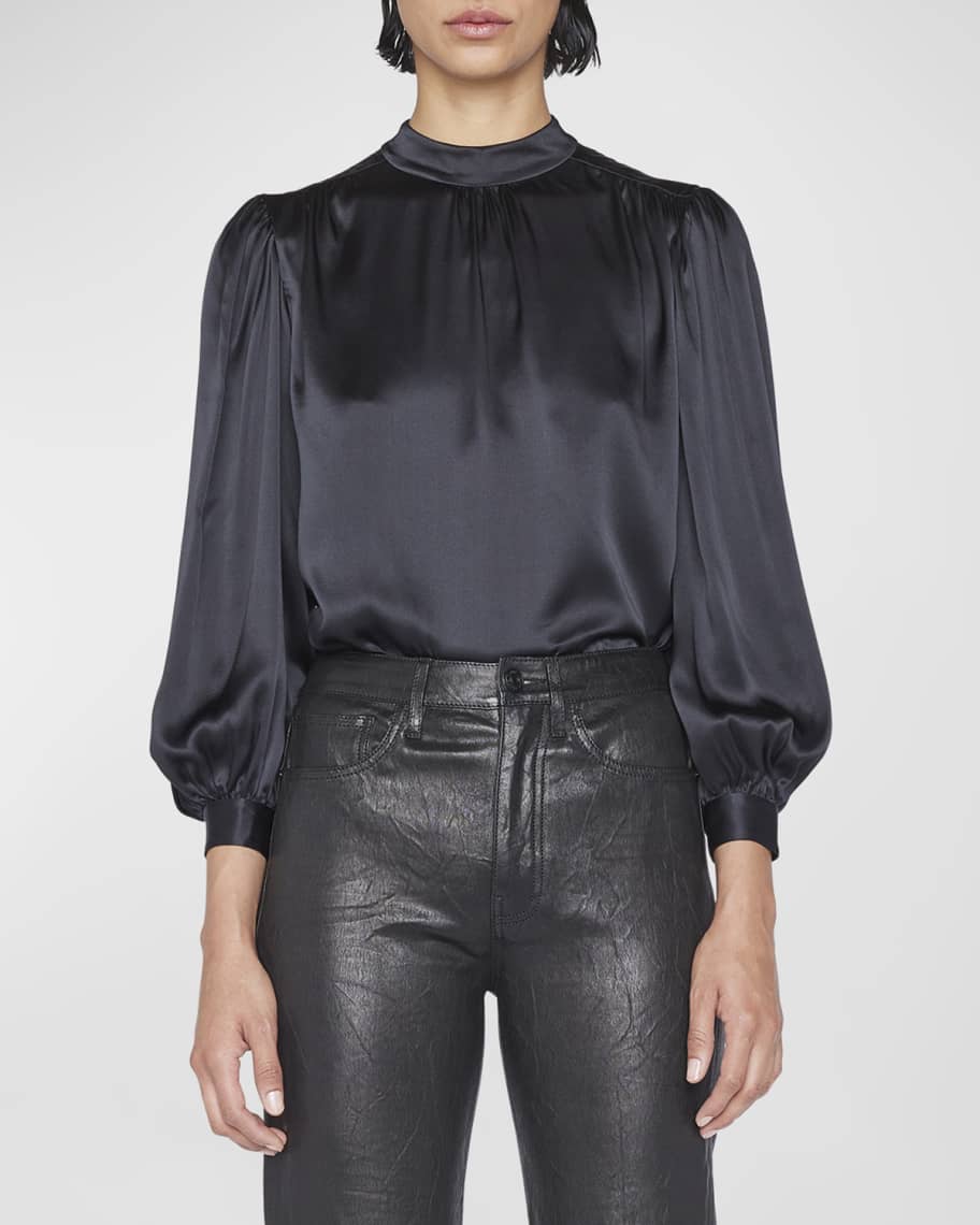 mock neck silk blouse