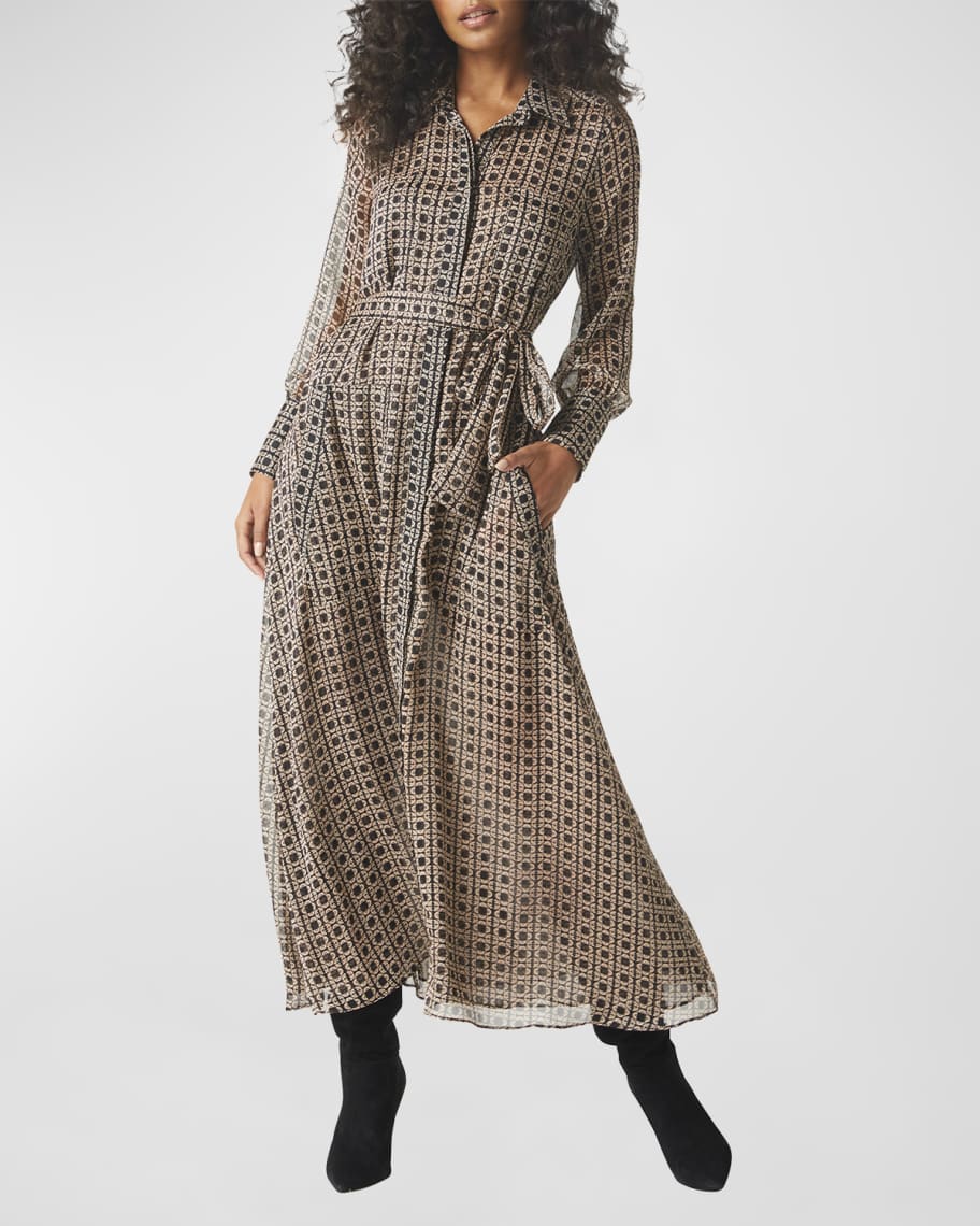 MISA Los Angeles Ines Belted Midi Geo-Print Chiffon Dress | Neiman Marcus