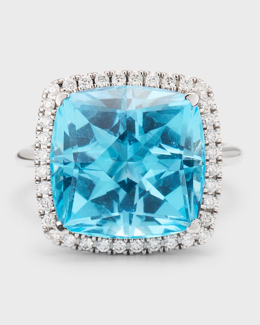 Lisa Nik Rocks 18K White Gold Cushion Cut Blue Topaz and Diamond Halo ...