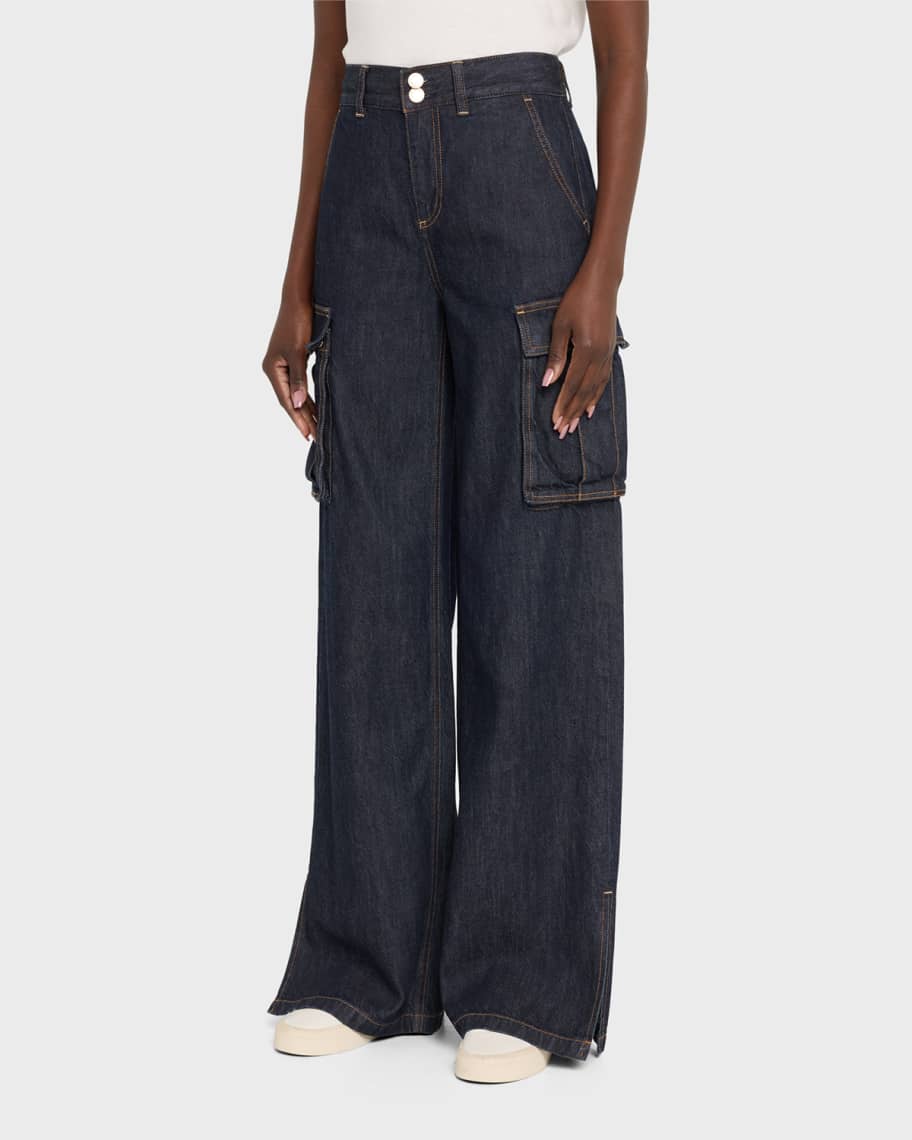 Alice + Olivia Kal Baggy Cargo Side-Slit Jeans | Neiman Marcus