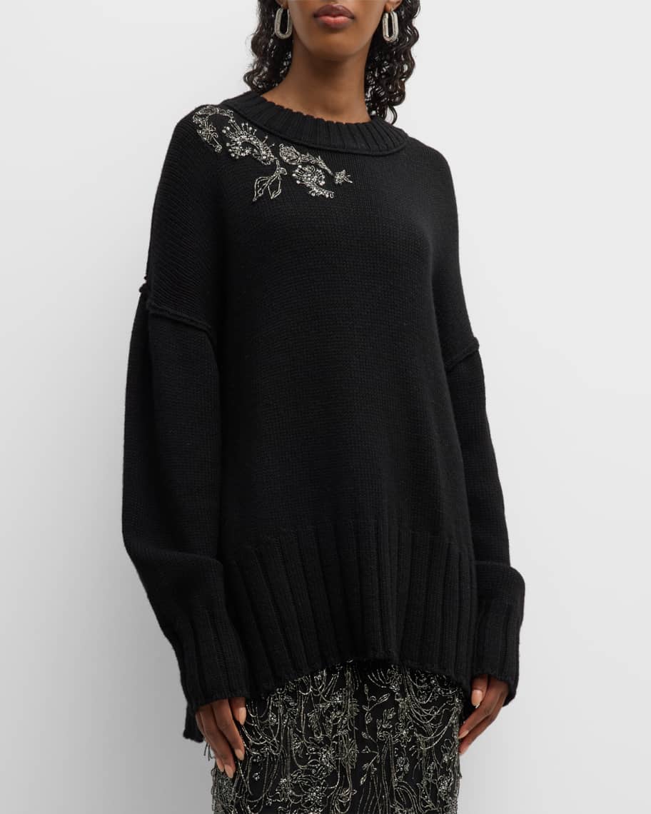 Jason Wu Collection Beaded Applique Oversized Wool Sweater | Neiman Marcus