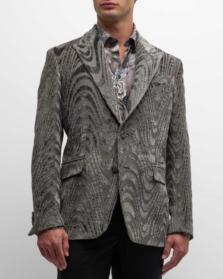 Monogram-print slim-fit jacket in cotton velvet jacquard