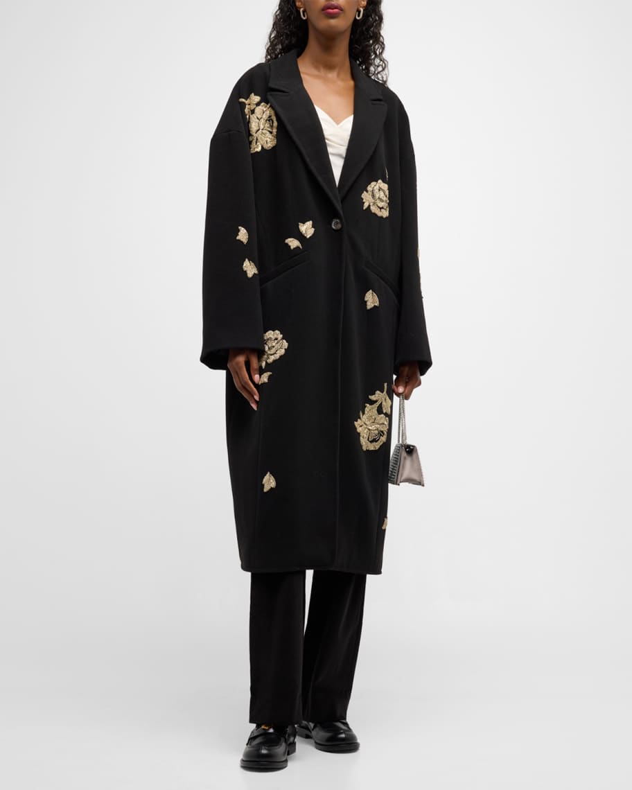 Cinq a Sept Gravis Rose Embellished Coat | Neiman Marcus