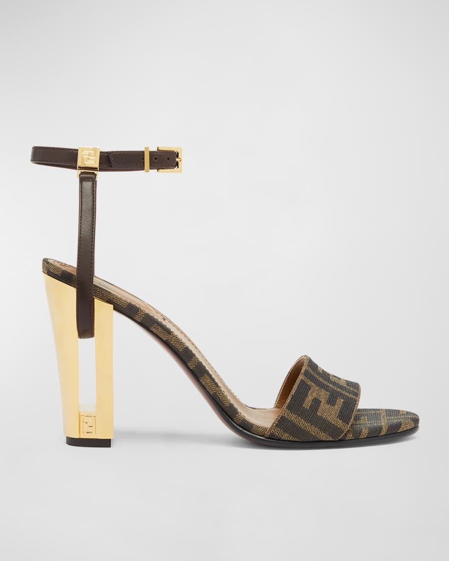 Fendi Delfina FF Metallic-Heel Sandals | Neiman Marcus