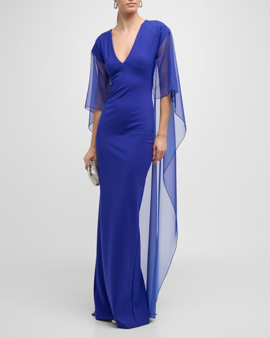 Chiara Boni La Petite Robe Zarah Illusion Cape Column Gown | Neiman Marcus