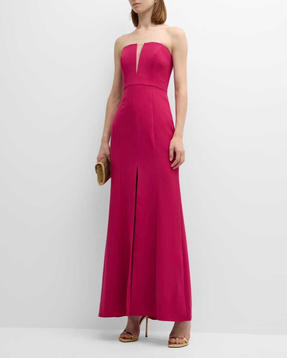 Liv Foster Strapless Front-Slit Twill Gown | Neiman Marcus