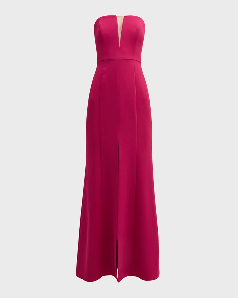 Liv Foster Strapless Front-Slit Twill Gown | Neiman Marcus