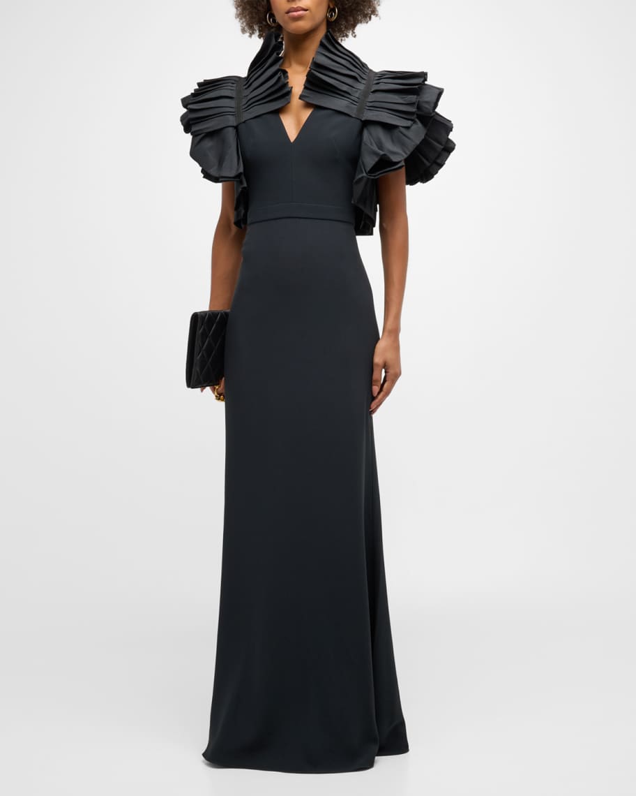 Alexander McQueen Column Evening Gown with Ruffle Sleeves | Neiman Marcus