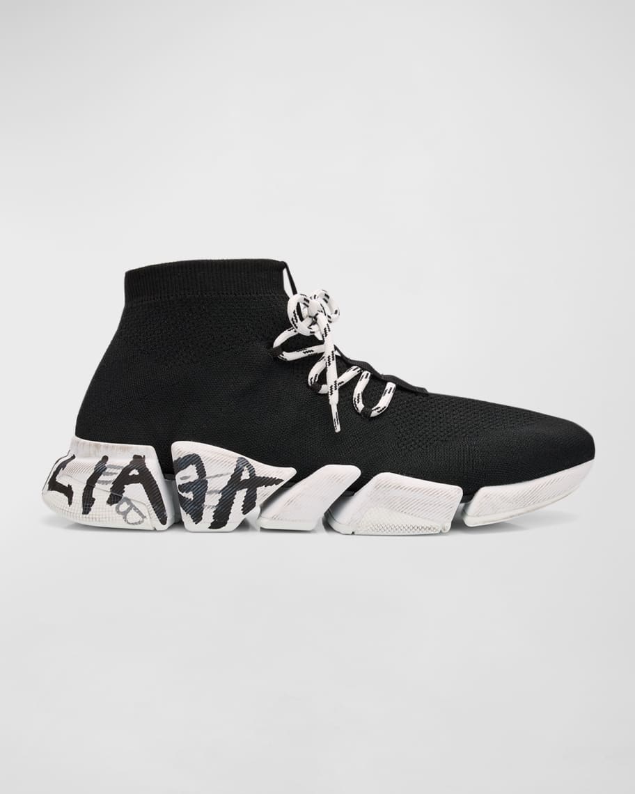 Balenciaga Men s Speed 2.0 Lace Up Graffiti Recycled Knit Sneakers Neiman Marcus