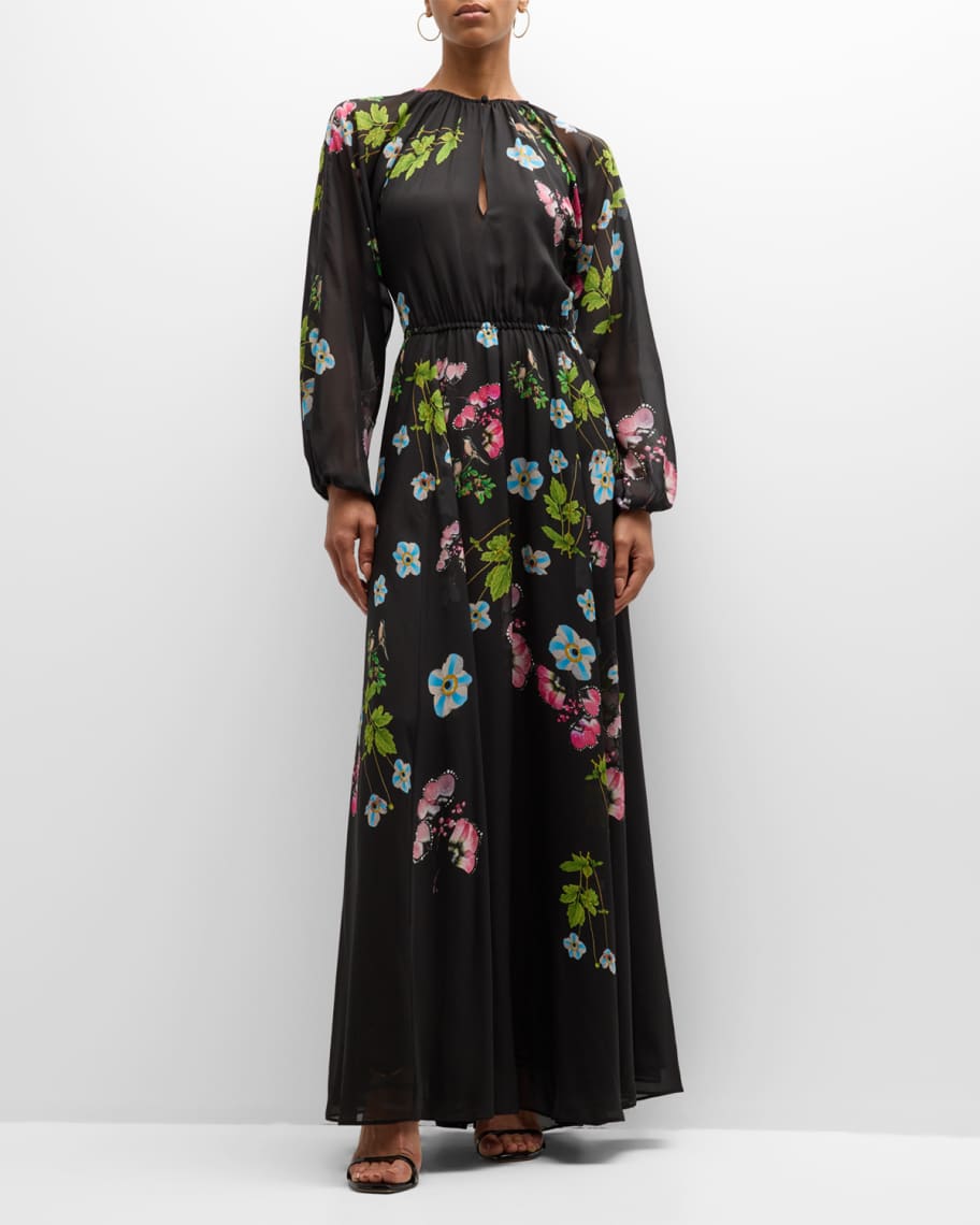 Cynthia Rowley Floral-Print Cutout Silk Maxi Dress | Neiman Marcus