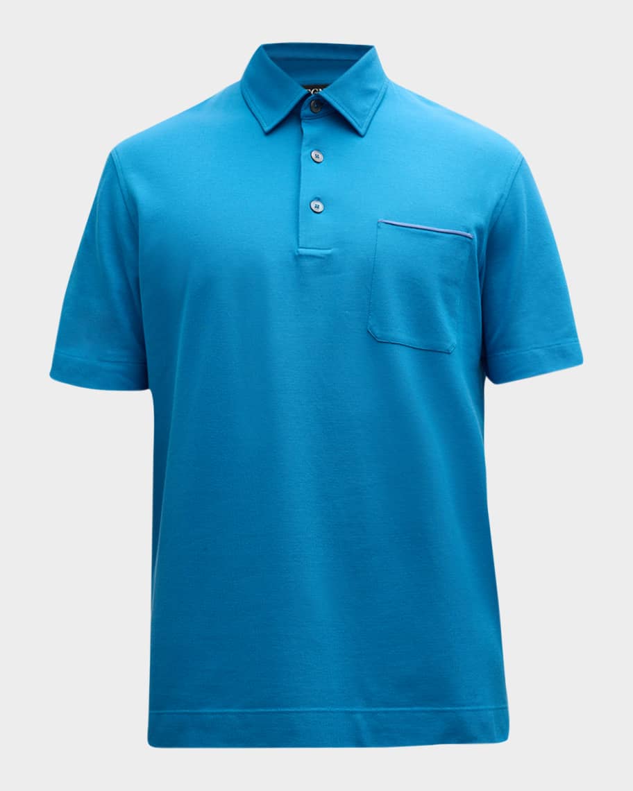 ZEGNA Men s Cotton Polo Shirt with Leather Trim Pocket Neiman Marcus