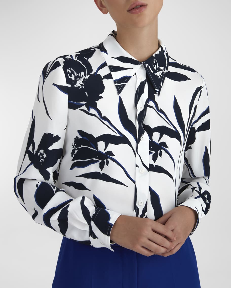 Judith & Charles Ronel Floral-Print Button-Down Blouse | Neiman Marcus