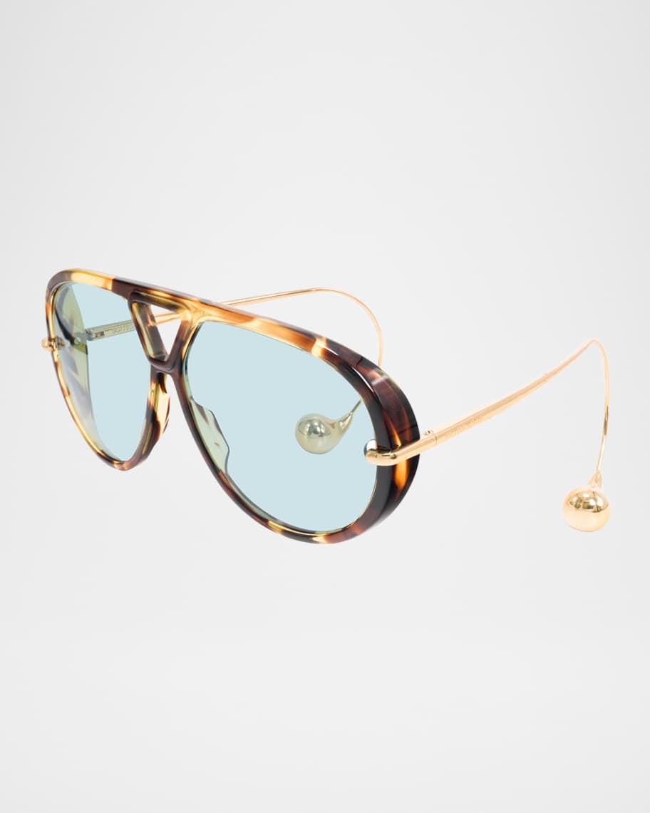 Bottega Veneta Geometric Acetate & Metal Alloy Aviator Sunglasses