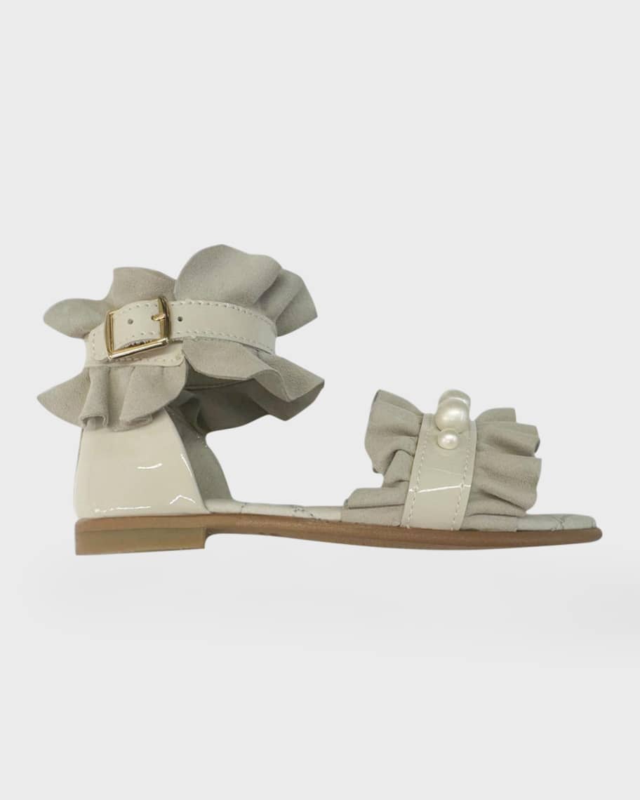 Petite Maison Kids Girl's Perla Suede Ruffle Sandals, Size 8-13 ...