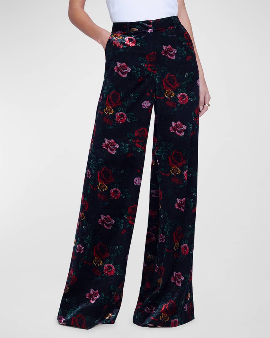 L'Agence Pilar Vintage Bouquet Velvet Wide-Leg Pants | Neiman Marcus