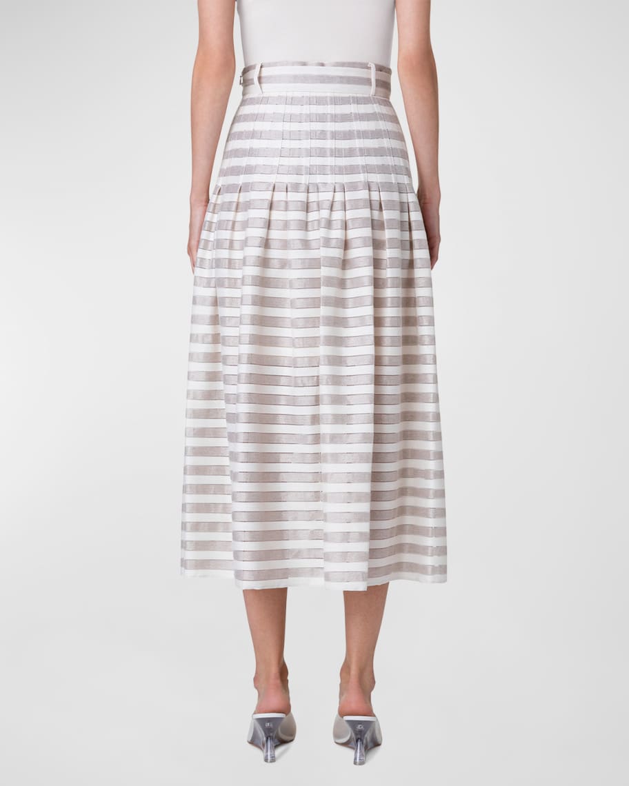 Image 3 of 5: Linen Blend Kodak Striped Midi Skirt with Belt