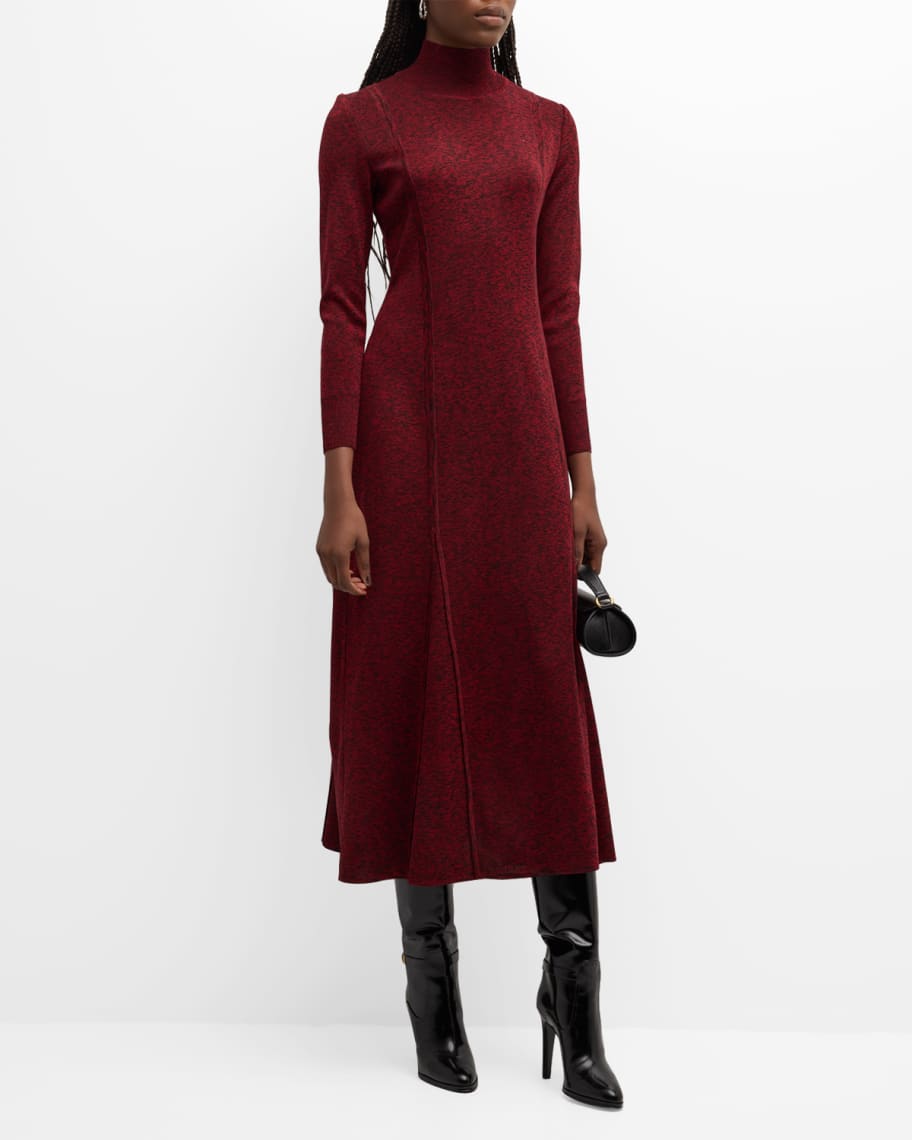 Misook Turtleneck Godet Knit Midi Dress | Neiman Marcus