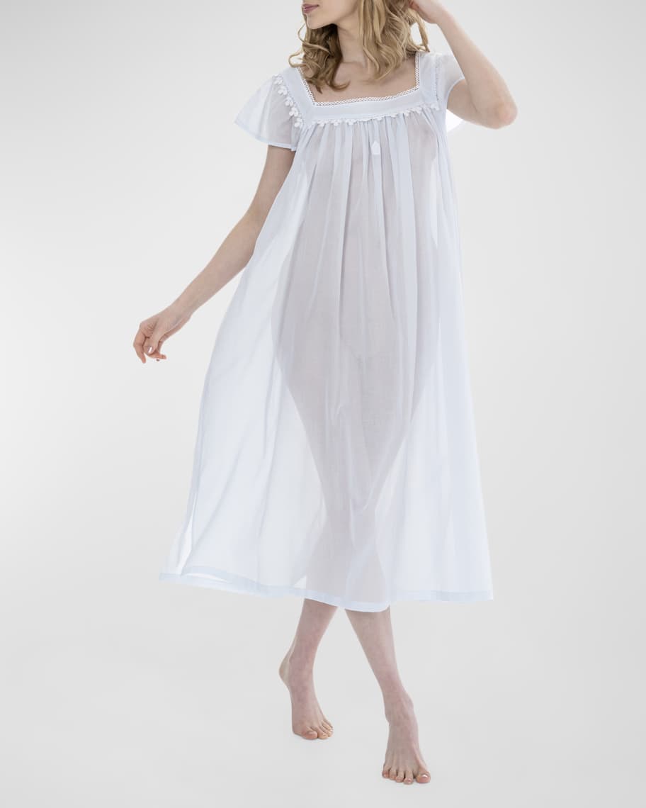 Celestine Elyse 2 Ruched Square-Neck Cotton Nightgown | Neiman Marcus