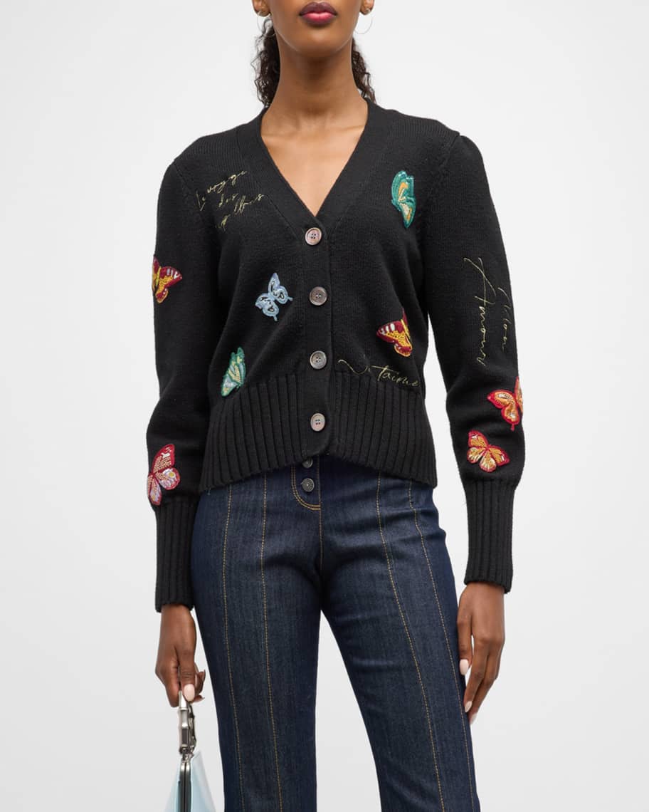 Cinq a Sept Morgan Butterfly Embroidered Cardigan | Neiman Marcus