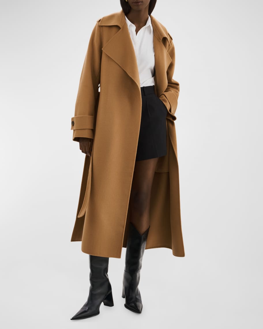 Leather Accent Ribbed Long Coat - Women - Ready-to-Wear