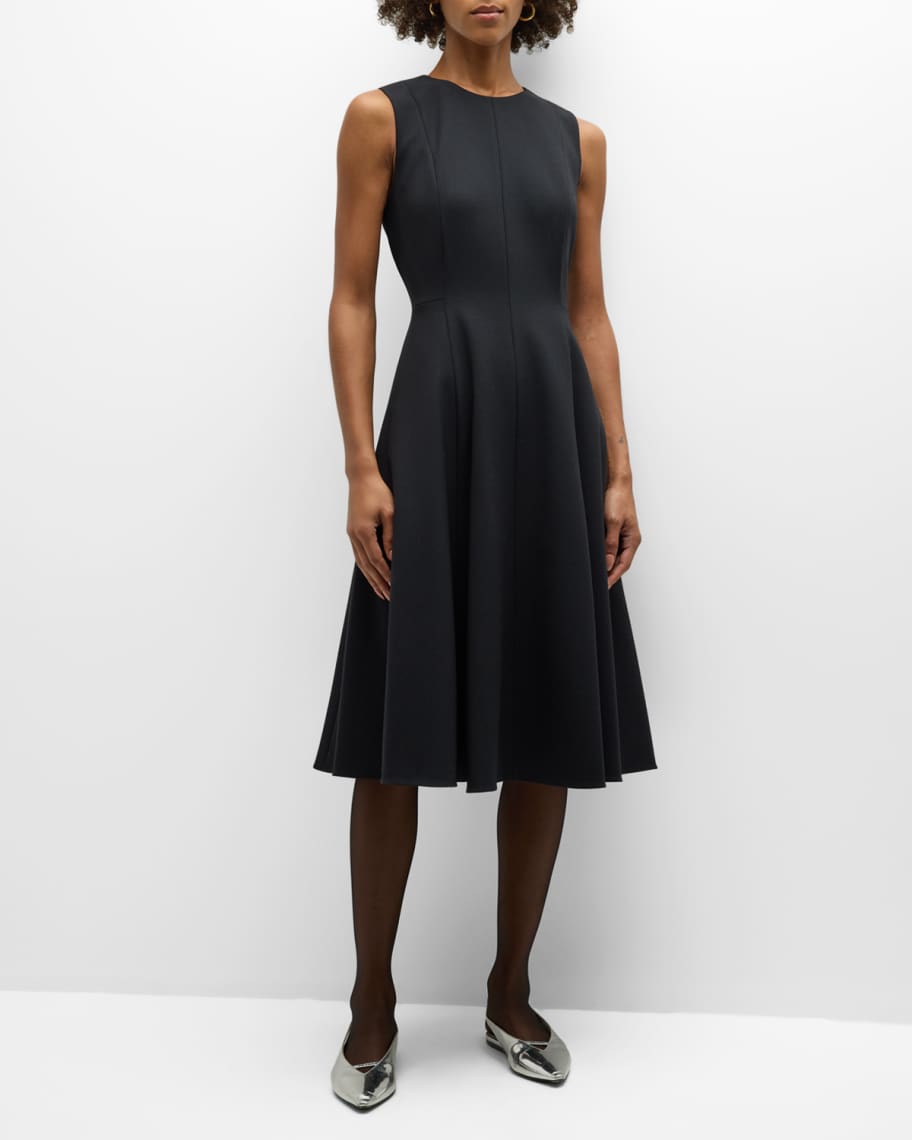 Theory Sleeveless Crewneck Fit & Flare Midi Dress | Neiman Marcus