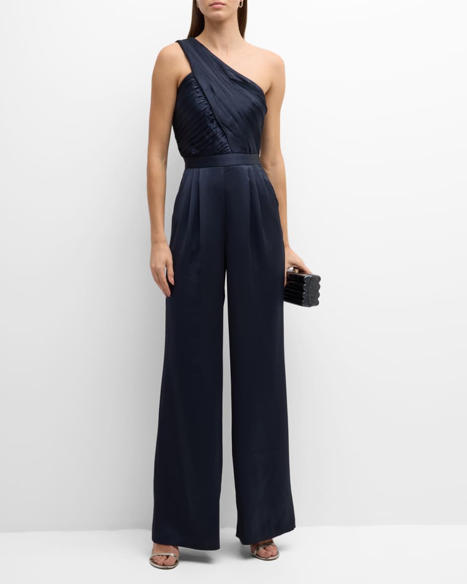 Ramy Brook Myra Pleated One-Shoulder Jumpsuit | Neiman Marcus
