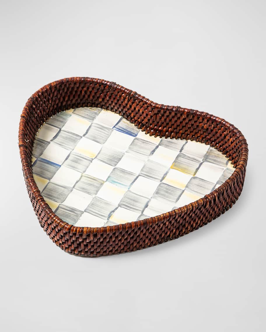 Sterling Check Rattan Heart Tray