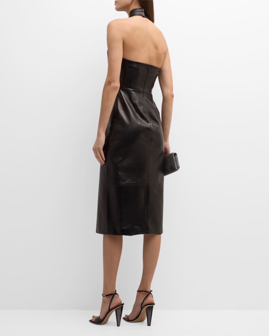 Image 3 of 6: Romare Crossover Halter Leather Midi Dress