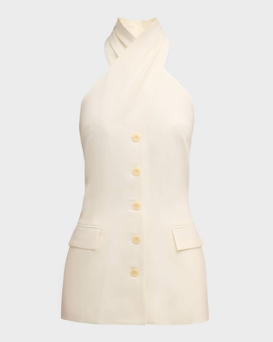 Image 2 of 6: Kaito Crossover Halter Button-Front Top