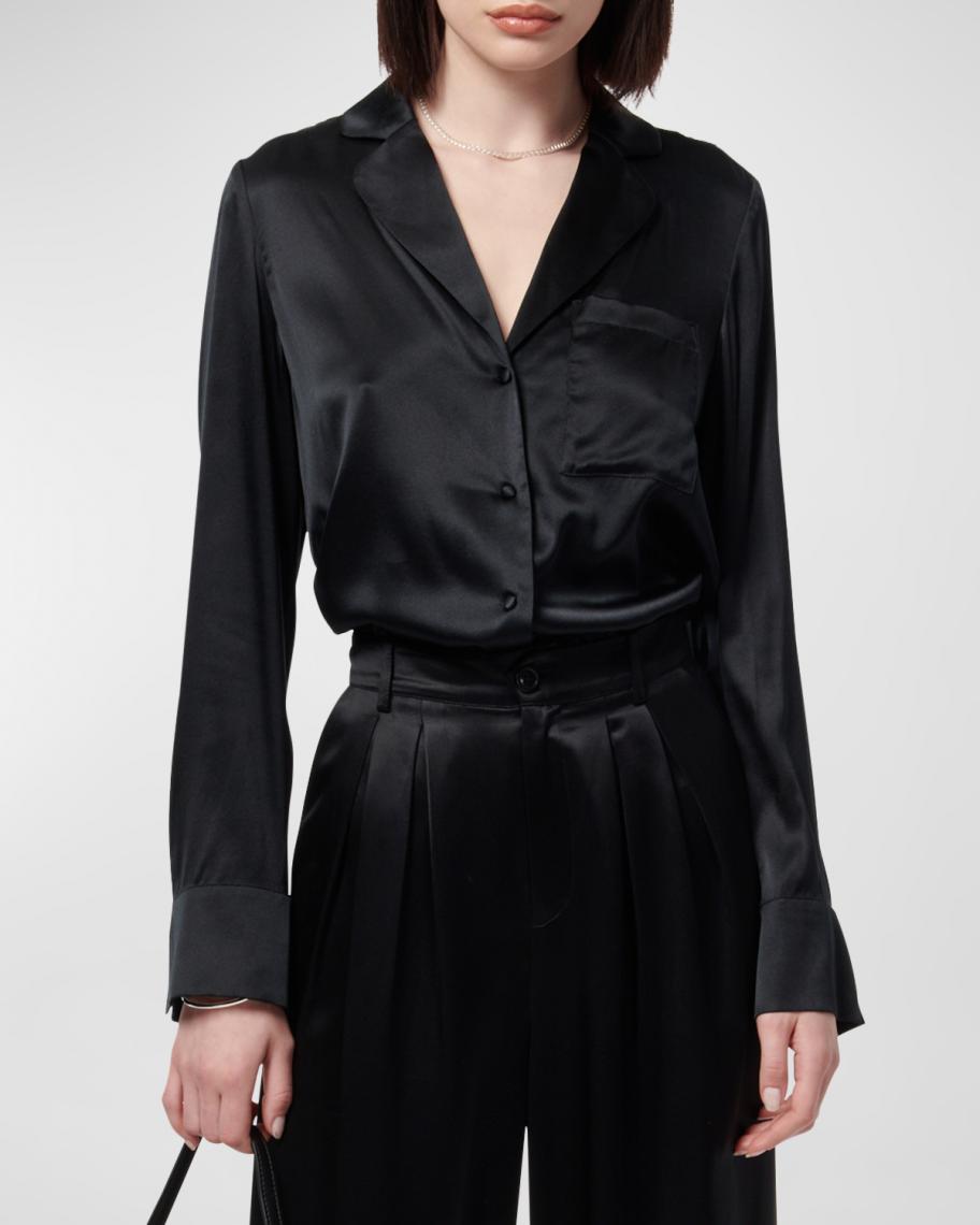 Cami NYC Raelda Lace-Back Silk Button-Front Top | Neiman Marcus