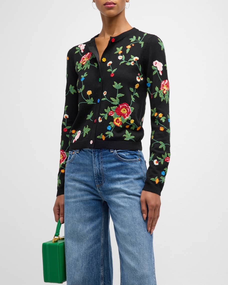 Alice + Olivia Ruthy Embroidered Cardigan | Neiman Marcus
