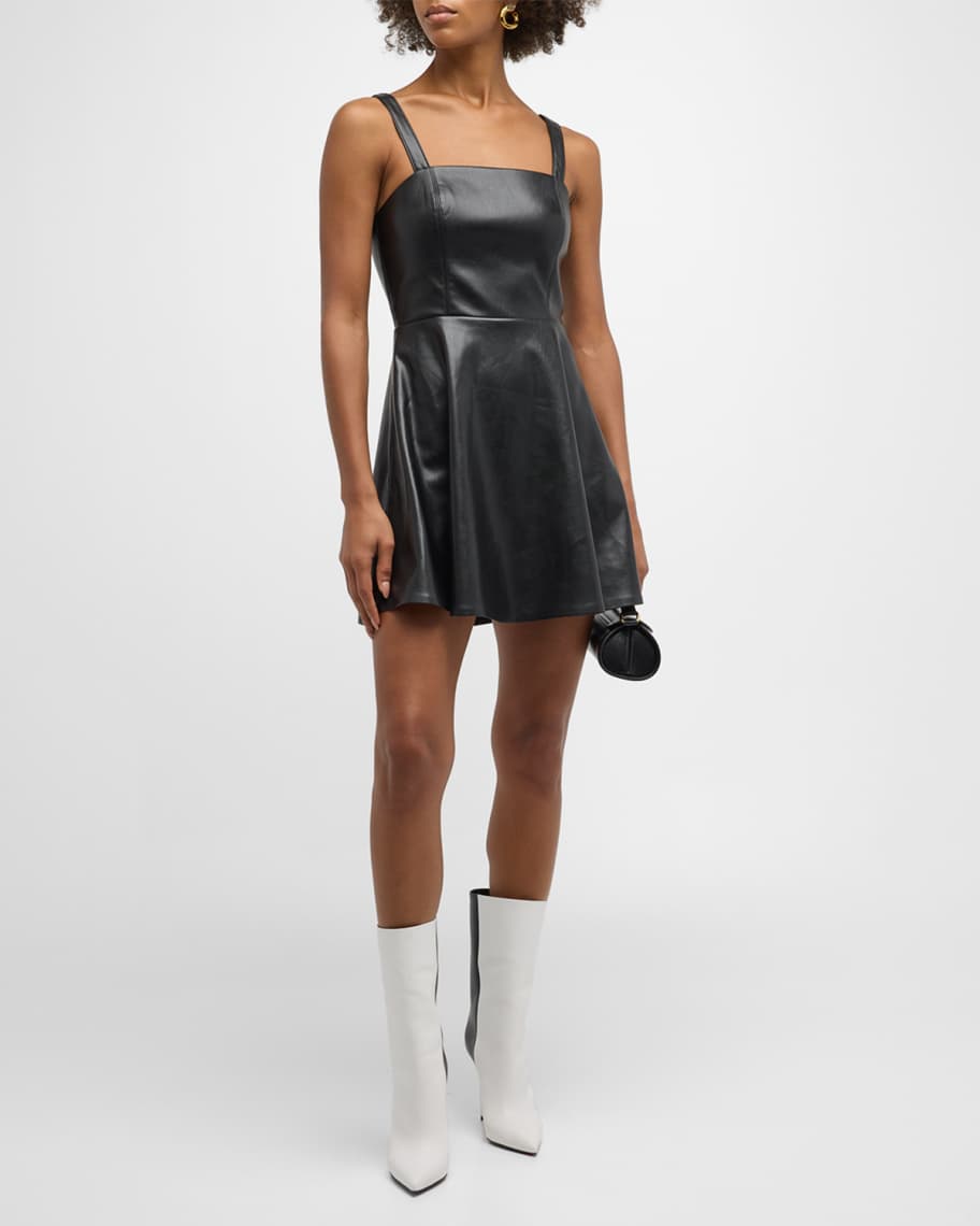 Alice + Olivia Kaidra Vegan Leather Square-Neck Mini Dress | Neiman Marcus