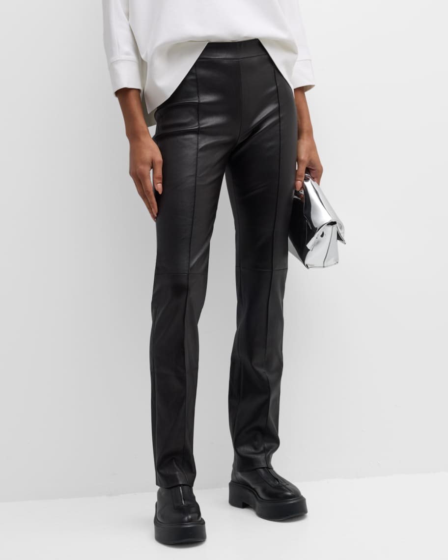 Rosetta Getty Leather Pintuck Straight-Leg Pull-On Stovepipe Pants ...