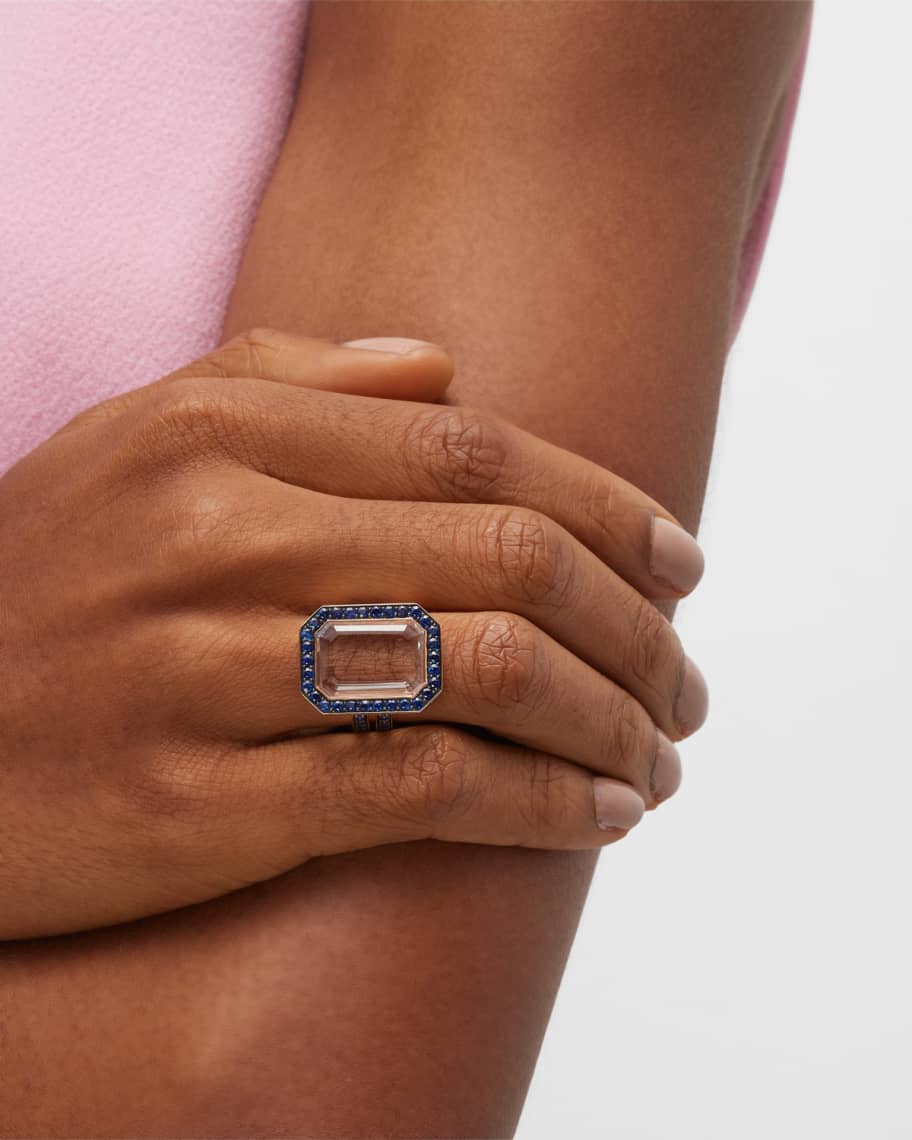 Image 2 of 5: Bell 18K Blue Sapphire & Rock Crystal Rectangular Ring, Size 7
