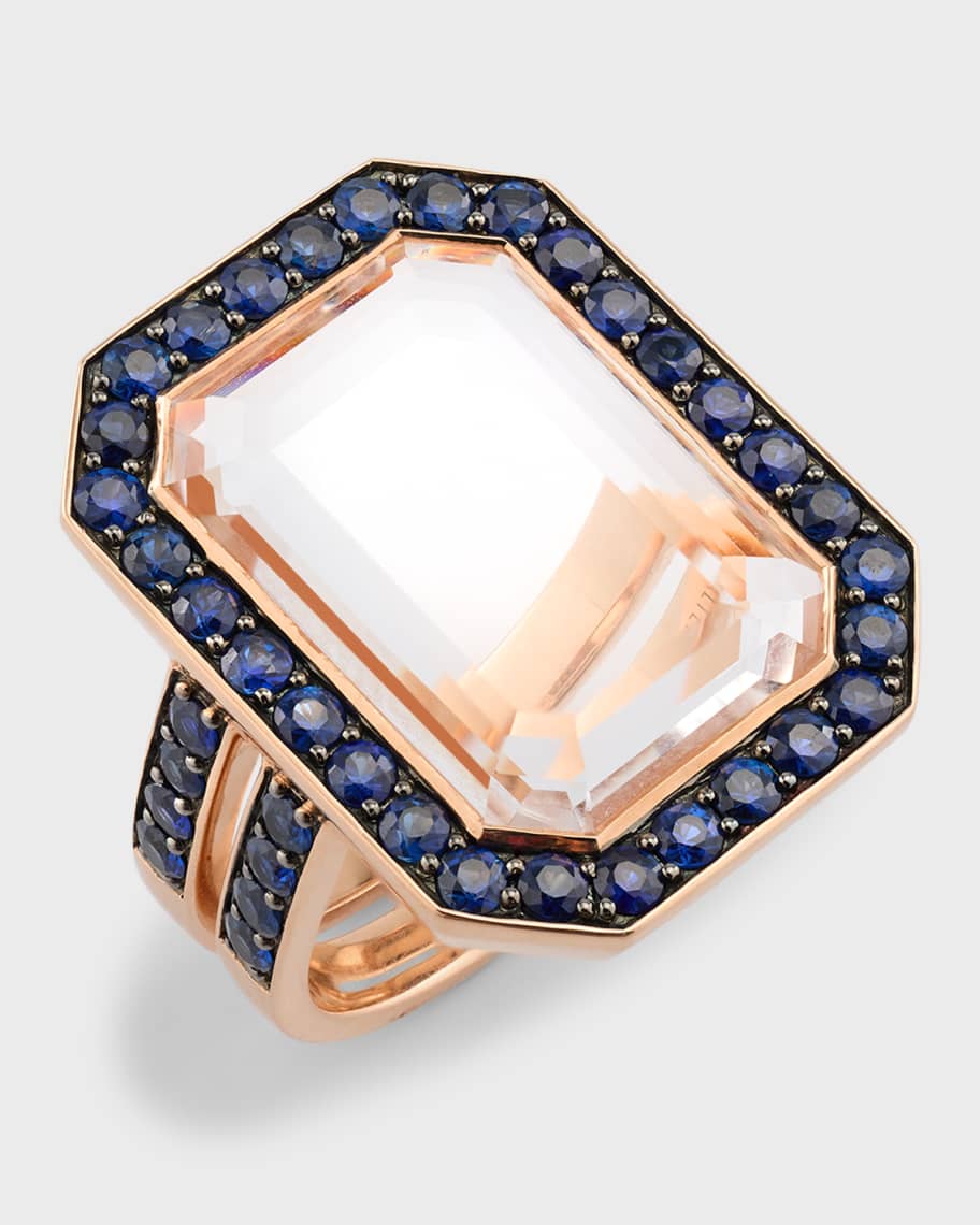 Image 1 of 5: Bell 18K Blue Sapphire & Rock Crystal Rectangular Ring, Size 7