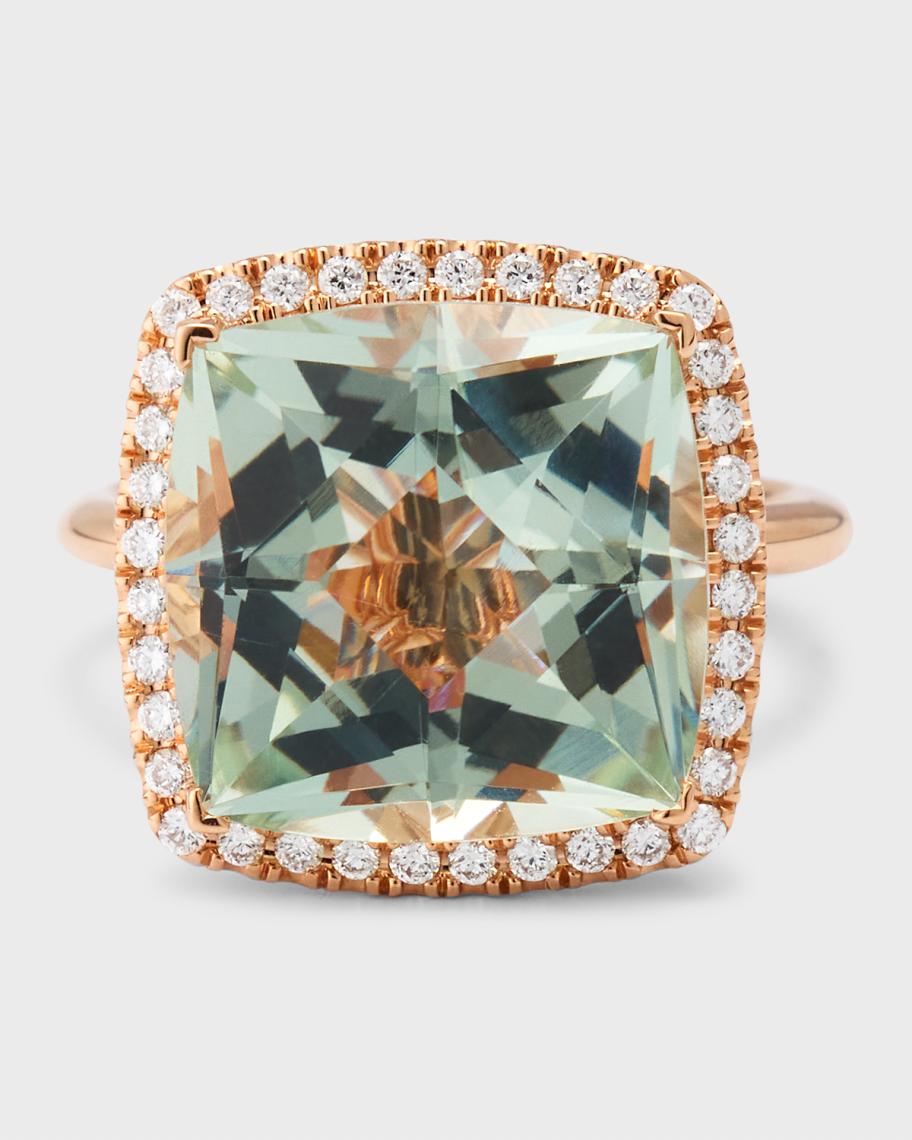Lisa Nik Rocks 18K Rose Gold Cushion Cut Green Quartz and Diamond Halo ...