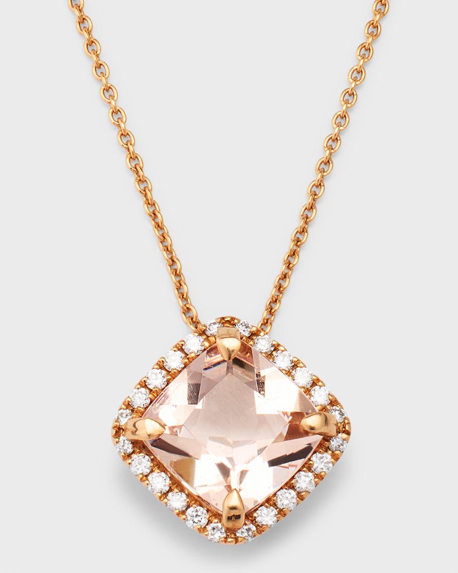 Lisa Nik Rocks 18K Rose Gold Petite Cushion Cut Morganite and Diamond ...