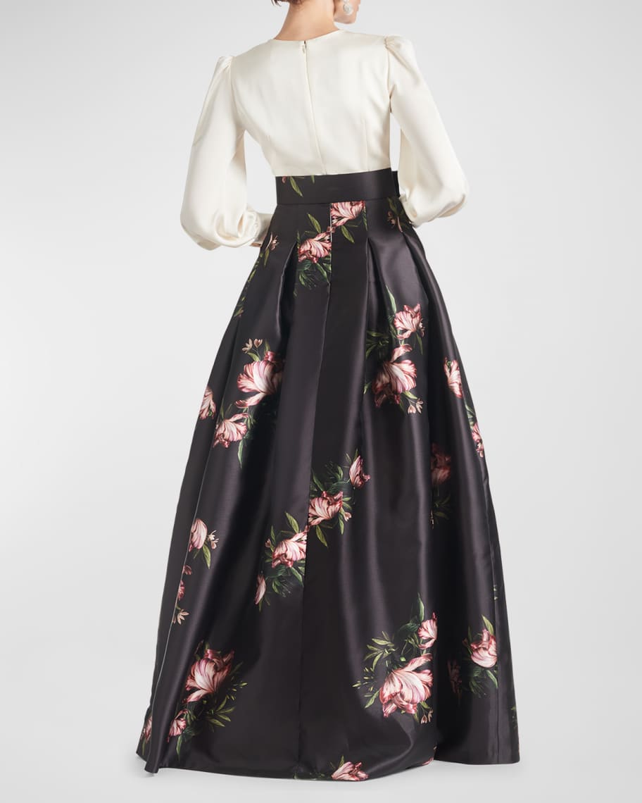 Image 2 of 3: Zoe Pleated Two-Tone Floral-Print Gown