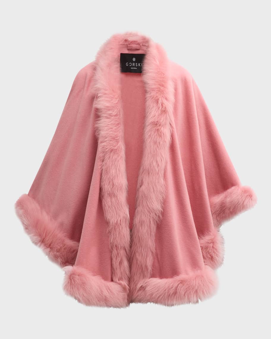 Gorski Cashmere Cape With Toscana Shearling Lamb Trim | Neiman Marcus