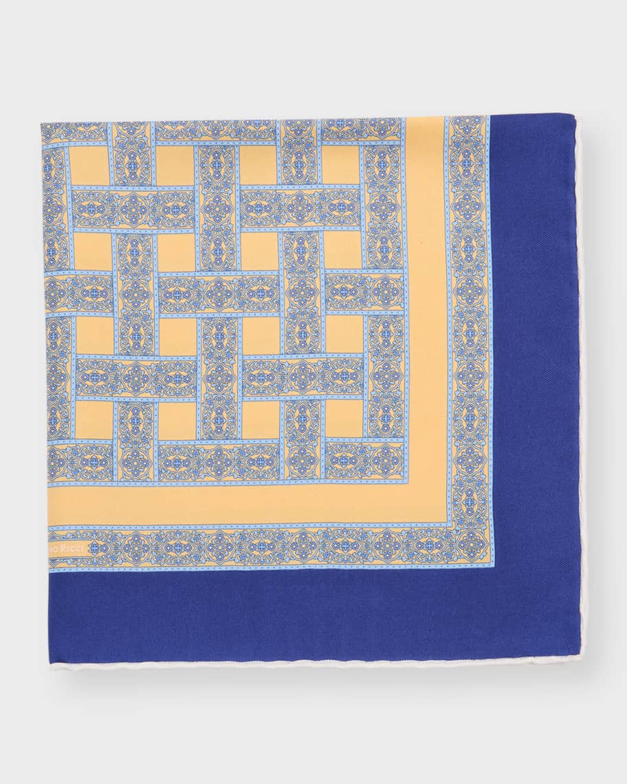 Stefano Ricci Men's Silk Quatrefoil-Print Handkerchief | Neiman Marcus