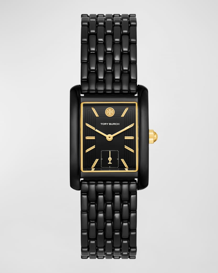 Tory Burch The Eleanor Rectangular Watch in IP Black Stainless