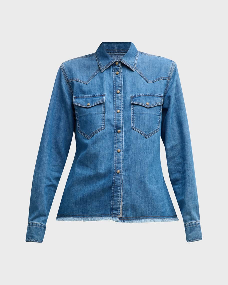 Image 1 of 6: Fringed Denim Edging Shirt