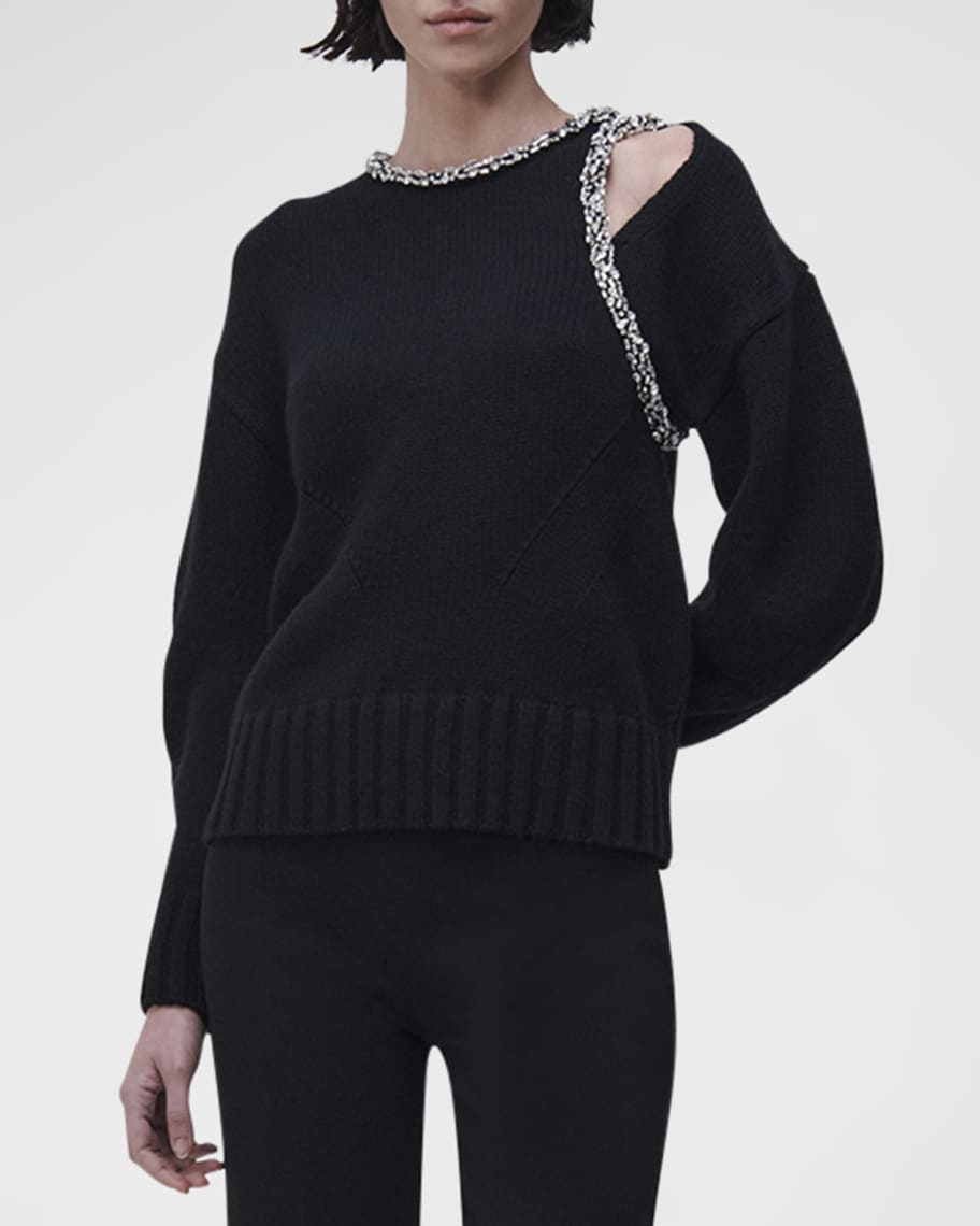 SIMKHAI Monroe Wool Cashmere Knit Sweater with Crystals | Neiman Marcus