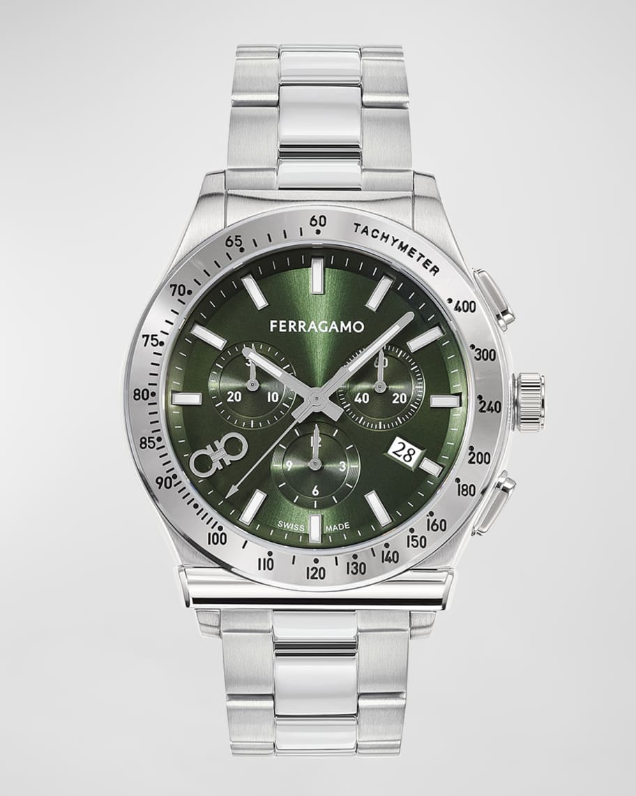 腕時計その他 Ferragamo Two-Tone Bracelet Watch With Green Guilloche Dial Salvatore Ferragamo Men's Vega Upper East Chronograph Two