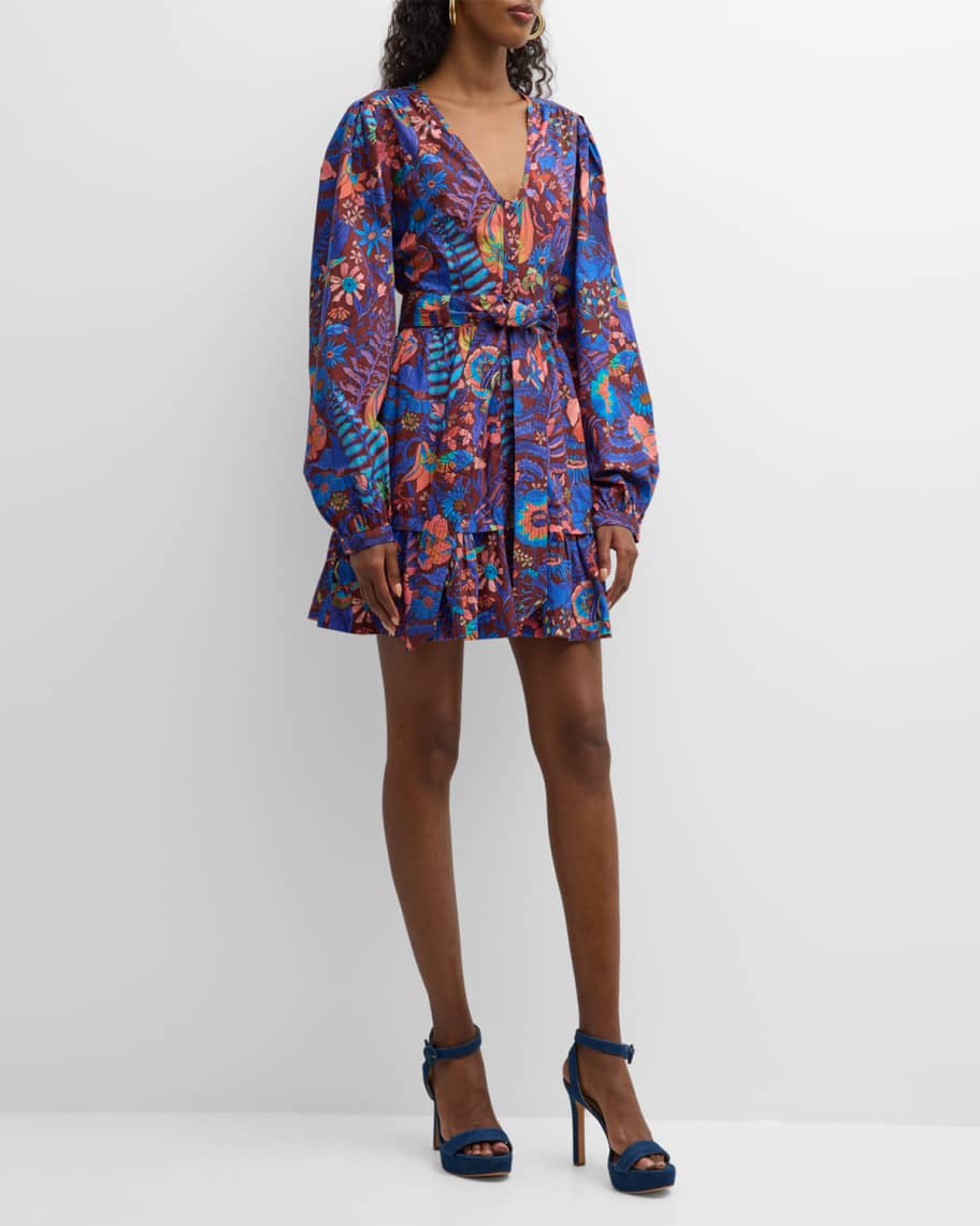 Marie Oliver Dedra Floral-Print Flounce Mini Dress | Neiman Marcus